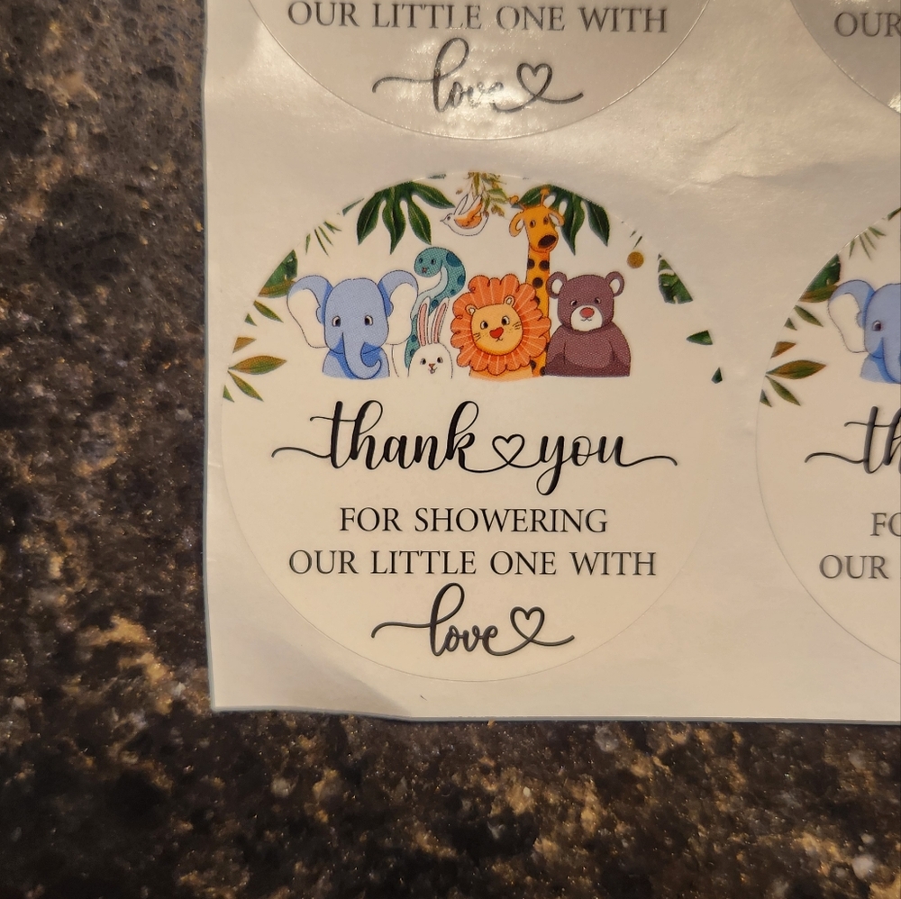 🎉5/$10 40- 2 inch safari baby shower thank you stickers